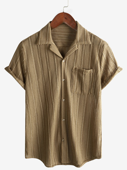 Men's Summer Lace Short Sleeve Casual Button Up Beach Shirt