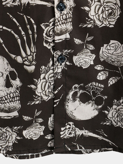 Men's Skull Rose Floral Punk Rock and Roll Cool Button Up Shirt