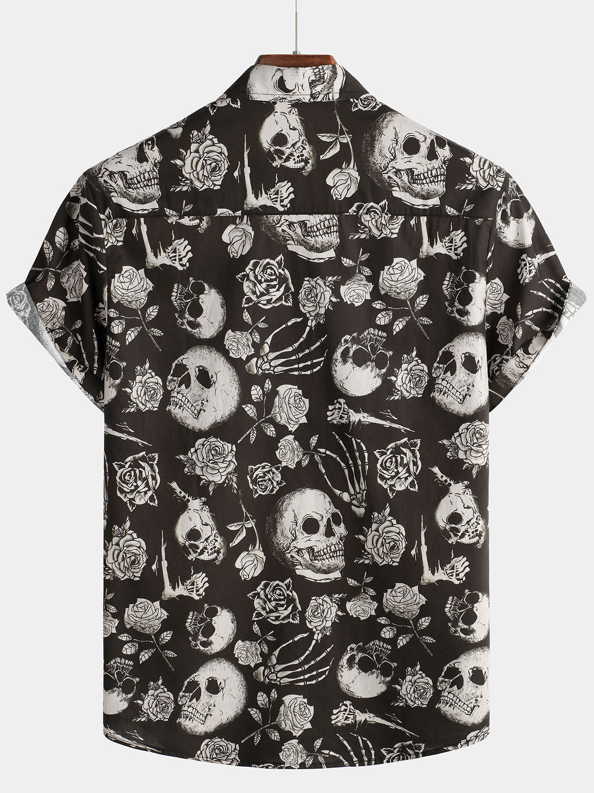 Men's Skull Rose Floral Punk Rock and Roll Cool Button Up Shirt