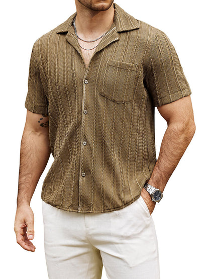 Men's Summer Lace Short Sleeve Casual Button Up Beach Shirt
