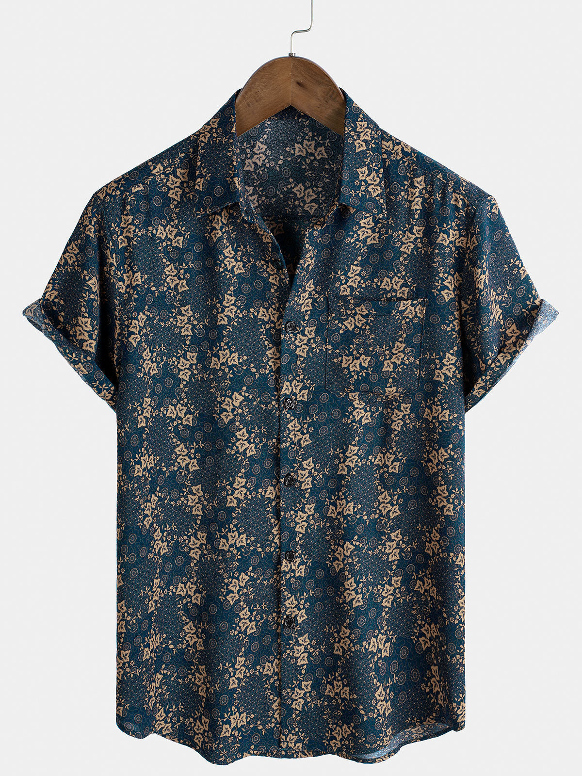 Men's Summer Retro Print Pocket Holiday Shirt