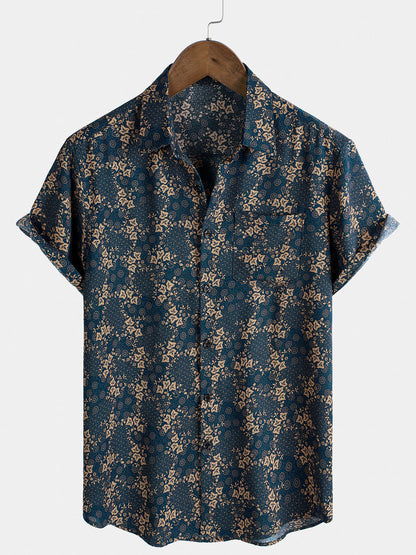 Men's Summer Retro Print Pocket Holiday Shirt