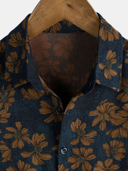 Men's Floral Print Vintage Flower Breathable Holiday Short Sleeve Shirt