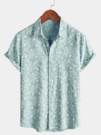 Men's Summer Floral Cotton Short Sleeve Holiday Beach Shirt
