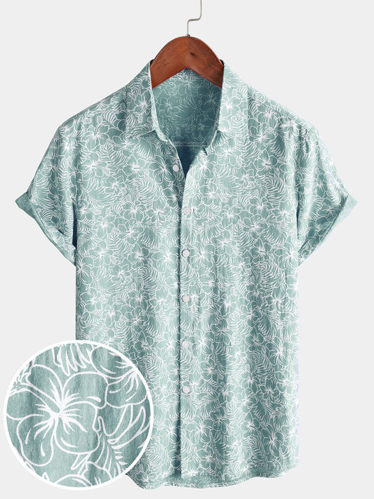 Men's Summer Floral Cotton Short Sleeve Holiday Beach Shirt