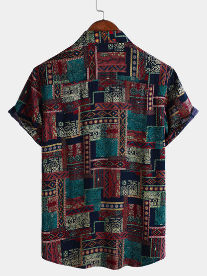 Men's Retro Holiday Breathable Ethnic Hawaiian Short Sleeve Shirt