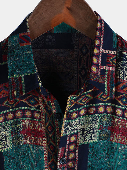 Men's Retro Holiday Breathable Ethnic Hawaiian Short Sleeve Shirt