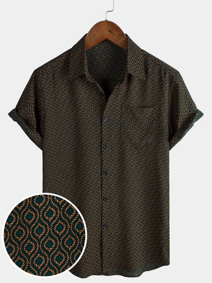 Men's Casual Holiday Short Sleeve Button Up Retro Shirt