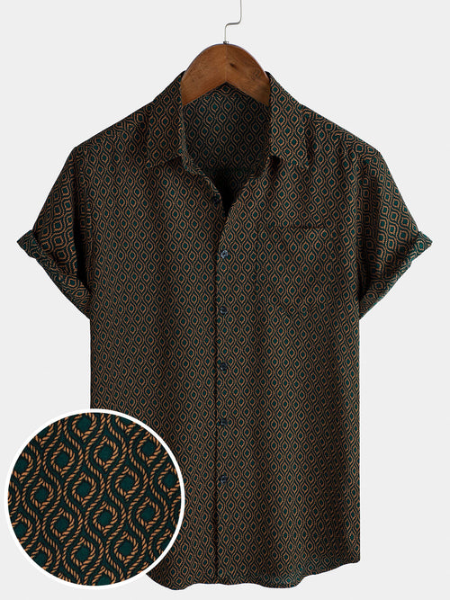 Men's Casual Holiday Short Sleeve Button Up Retro Shirt