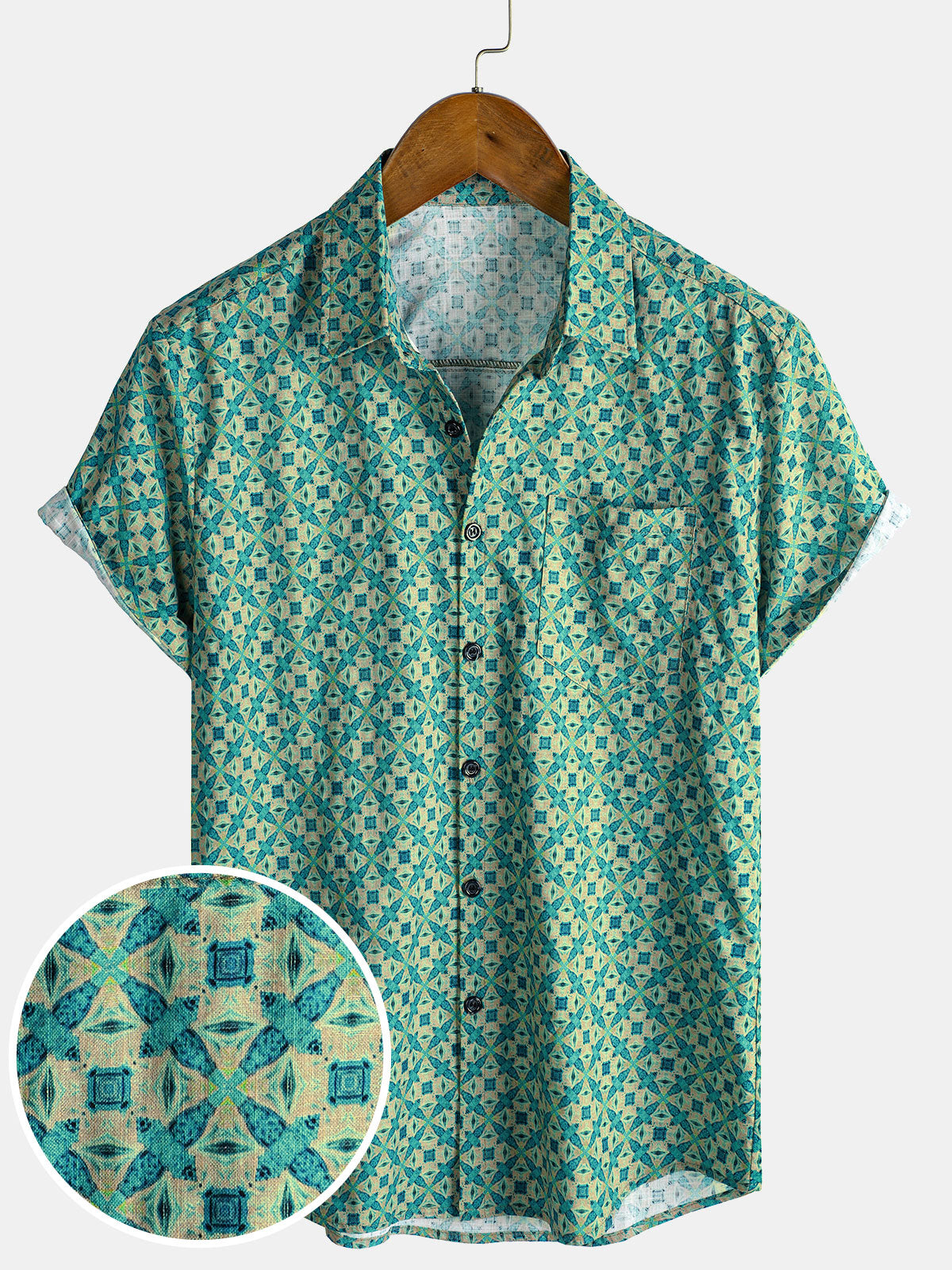 Men's Casual Retro Summer Beach Cotton Short Sleeve Shirt