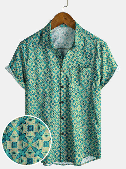 Men's Casual Retro Summer Beach Cotton Short Sleeve Shirt