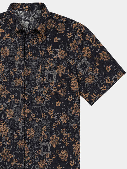 Men's Vintage Floral Print Bohemian Beach Short Sleeve Shirt