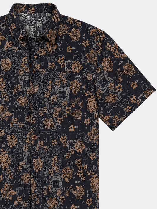 Men's Vintage Floral Print Bohemian Beach Short Sleeve Shirt