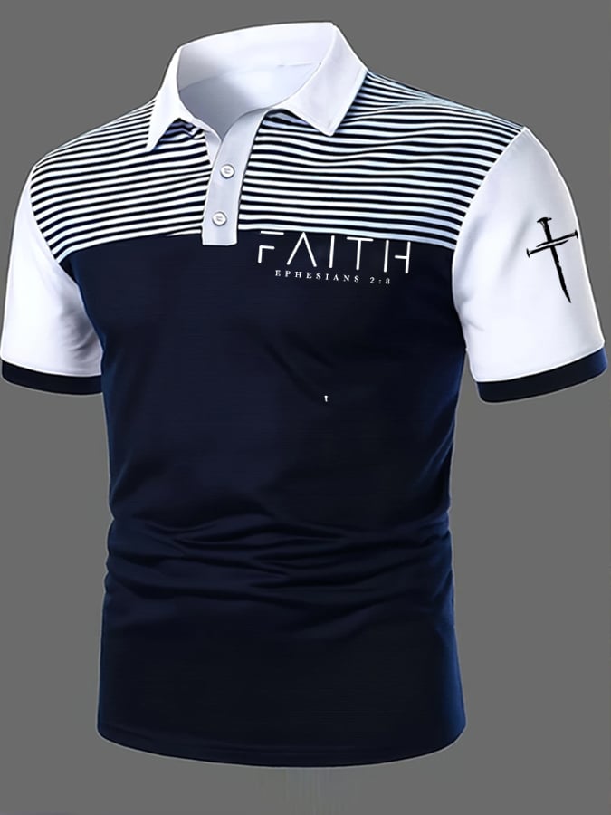 Men'S Faith Cross Print Casual Polo Shirt