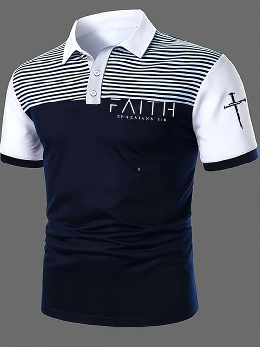 Men'S Faith Cross Print Casual Polo Shirt