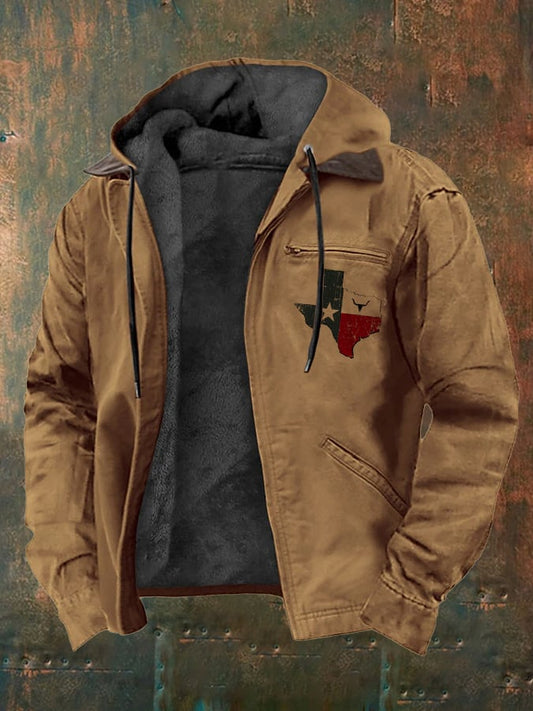 Men's Retro Western Style Multi-Pocket Fleece  Jacket