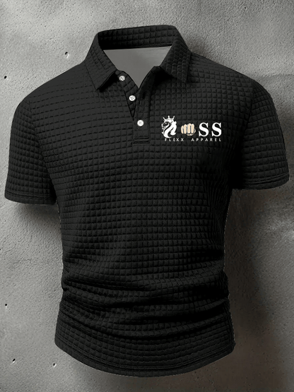Men's Retro Letter Printed Casual Checkered Fabric Polo Shirt