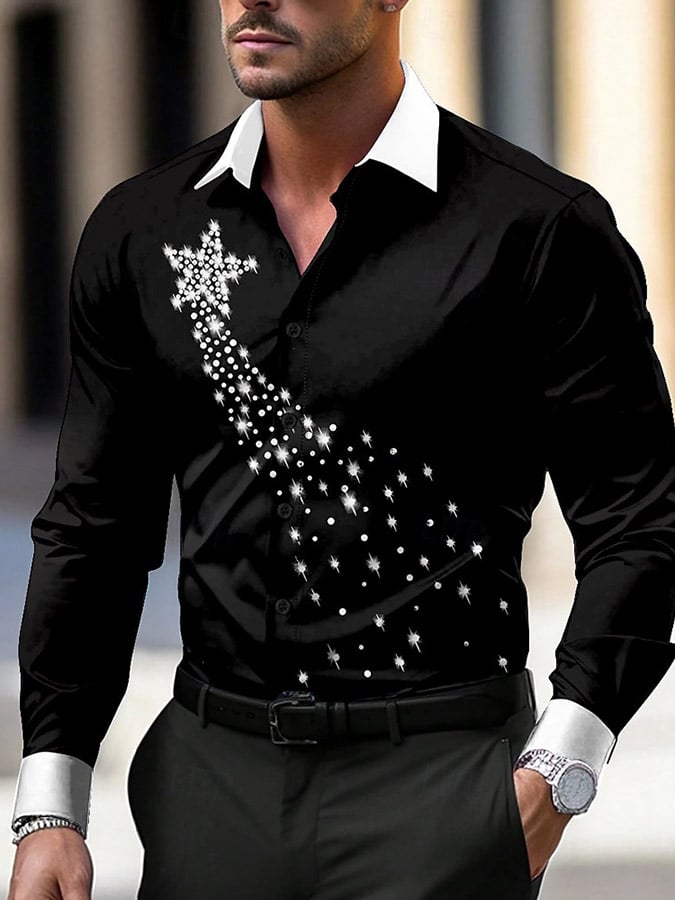 Men's Luxury Christmas Contrast Color Print Long Sleeve Shirt