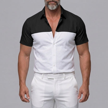 Men's Casual Colorblock Single Breasted Slim Fit Short Sleeve Shirt