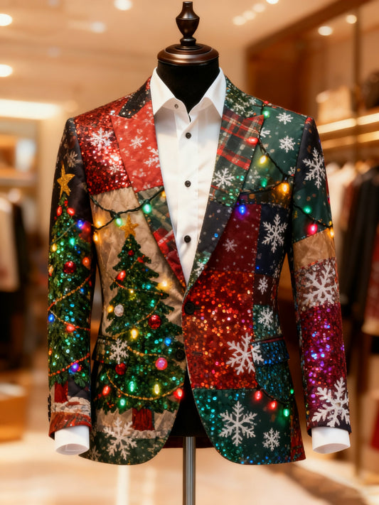 Men's Christmas Casual Print Large Pocket Blazers