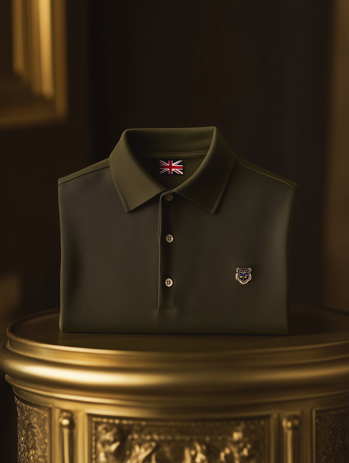 Men's Business Casual Button Old Money British Emblem Short Sleeve Polo Shirt