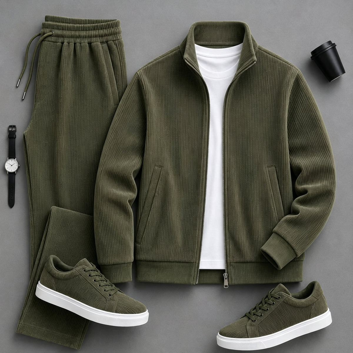 Men's Solid-Color Zipper Hoodie and Pants Set