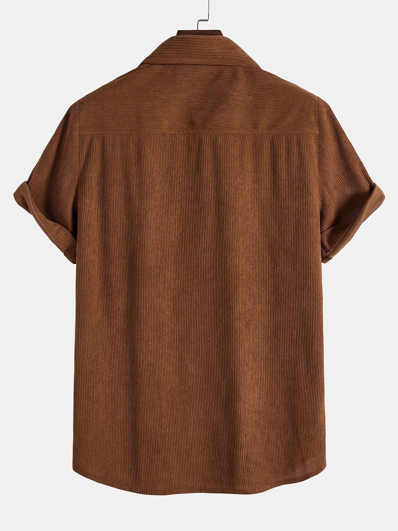Short Sleeve Patch Pockets Corduroy Shirt