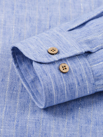Long Sleeve Stripe Linen Look Button Up Shirt
