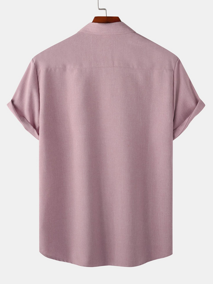Men's Breathable Solid Color Cotton Button Up Casual Short Sleeve Shirt