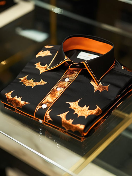 Men's Business Casual Silhouette Print Lapel Long Sleeve Shirt
