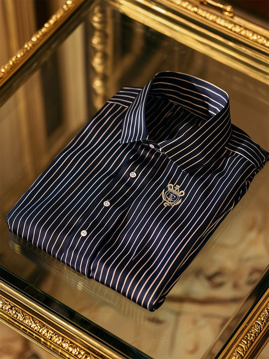 Men's Satin Luxury Business Striped Short Sleeve Button Shirt