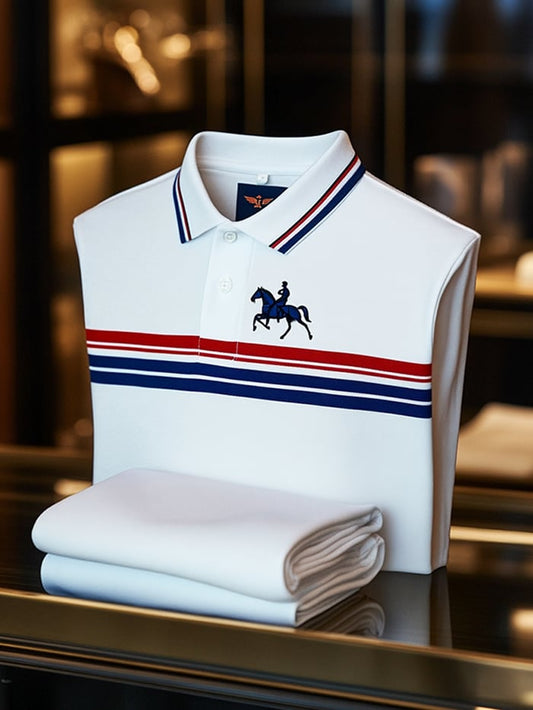 Men's Classic Business Logo Button Short Sleeve Polo Shirt