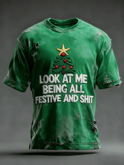 Men's Christmas Print Round Neck T-shirt