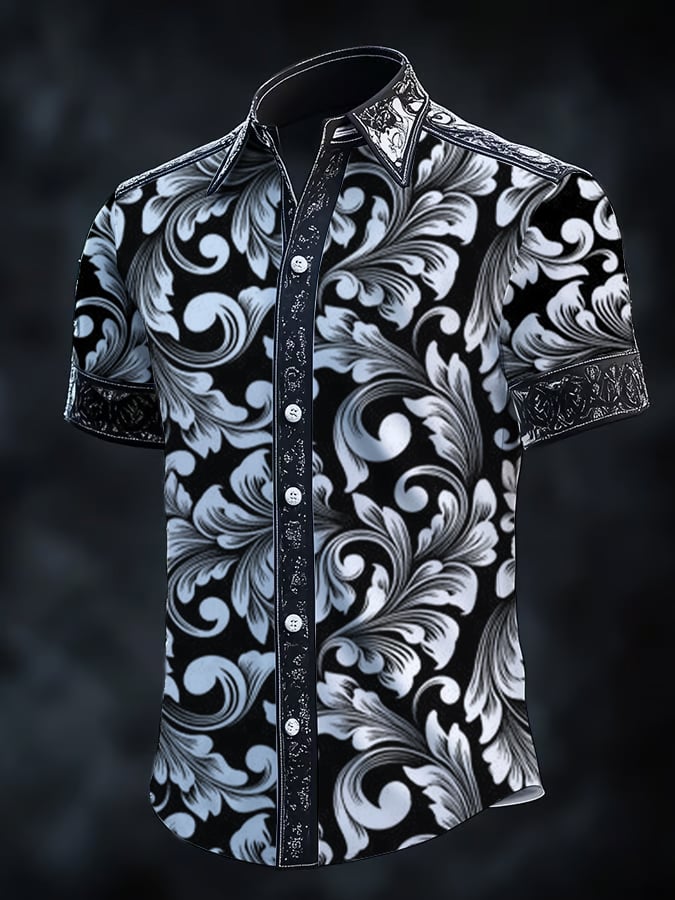 Men's Vintage Dark Baroque Print Short Sleeve Shirt
