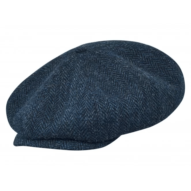 PEAKED CAPS - HARRIS TWEED Genuine Scottish Harris Tweed 8 Panels Man Cap Blue