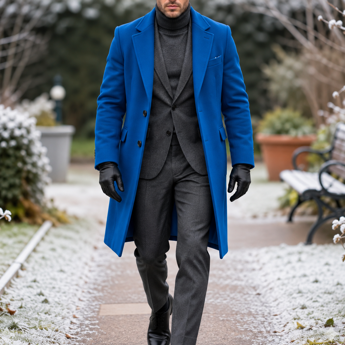 Men's Classic Mid-Length Double-Breasted Wool Blend Coat