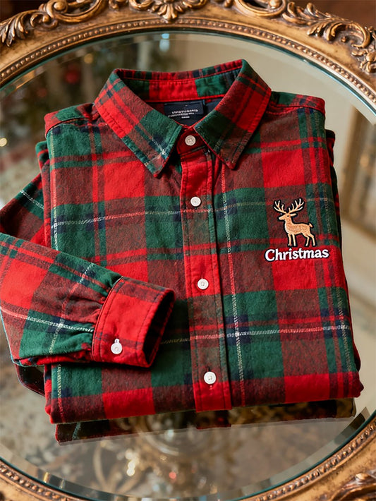Men's Christmas Plaid Long Sleeve Shirt