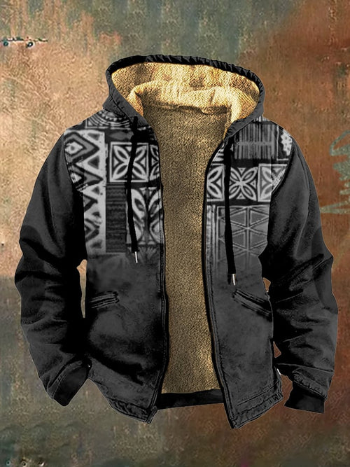 Men's Retro Velvet Western Ethnic Print Zipper Jacket