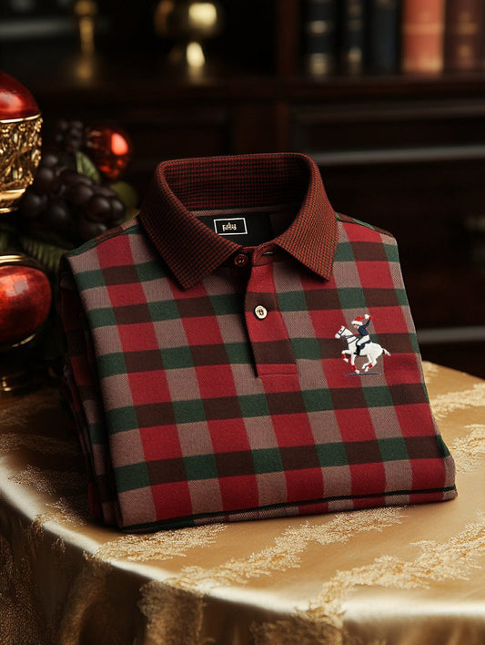 Men's Retro Business Logo Print Long Sleeve Polo Shirt