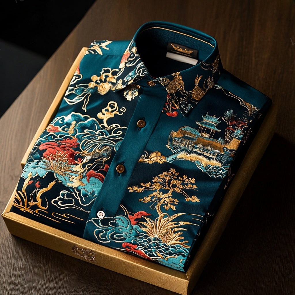 Men's oriental classical landscape painting art shirt
