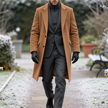 Men's Classic Mid-Length Double-Breasted Wool Blend Coat