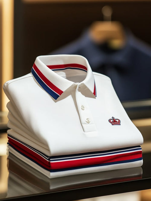 Men's Classic Business Logo Button Short Sleeve Polo Shirt