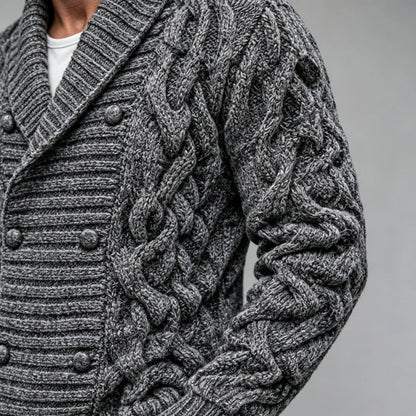 Men's V-Neck Double-Breasted Knit Cardigan