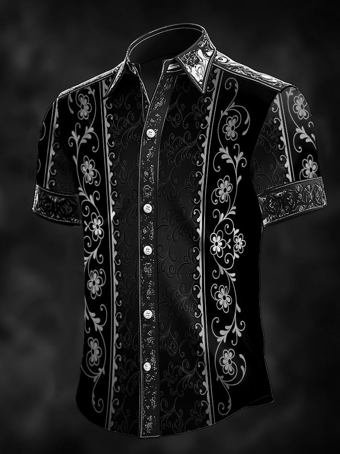 Men's Retro Baroque Print Dark Shirt