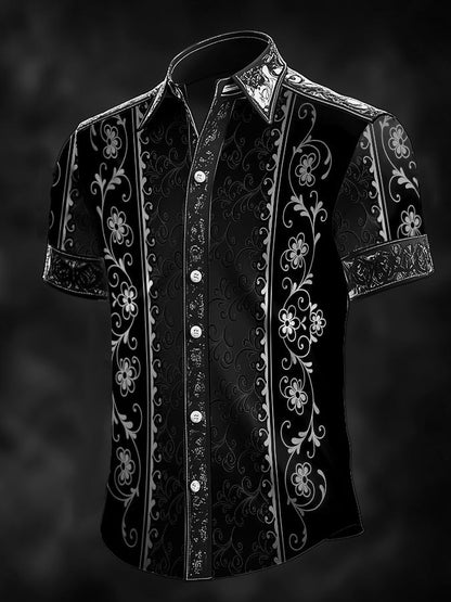Men's Retro Baroque Print Dark Shirt
