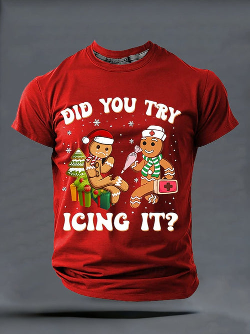 Men's Casual Retro Christmas Gingerbread Print T-shirt