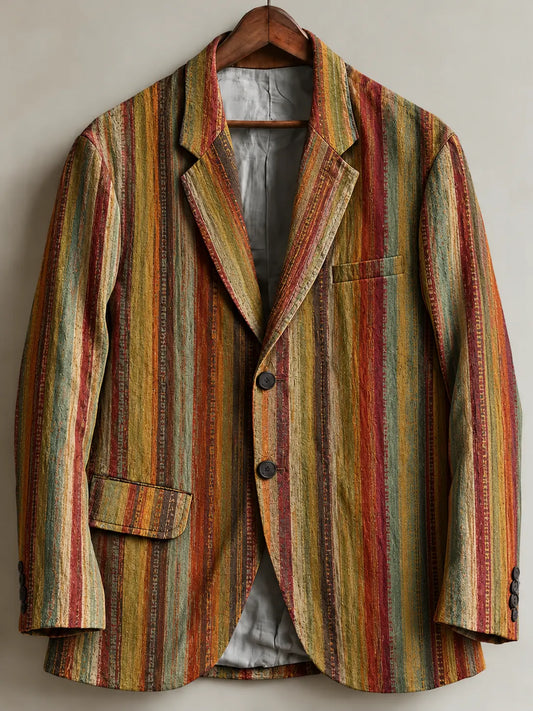 Men's Vintage Hippie Colorful Stripes Art Print Casual Blazer