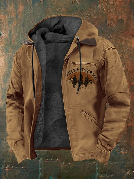 Men's Retro Western Style Multi-Pocket Fleece  Jacket