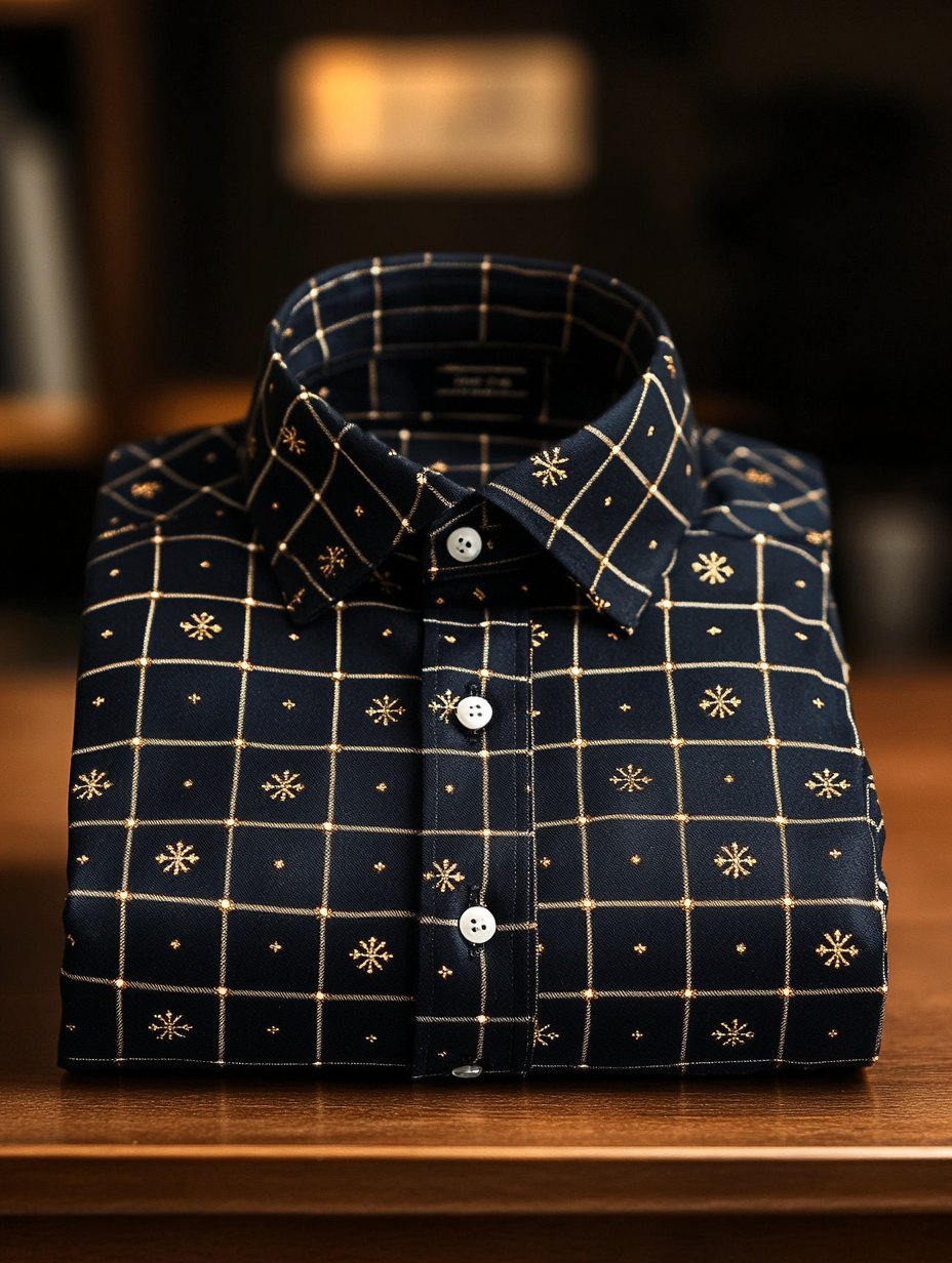Men's Business Retro Plaid Christmas Snowflake Print Long Sleeve Shirt