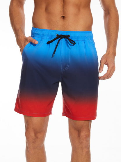 2 In 1 Drawstring Beach Swim Shorts With Pocket